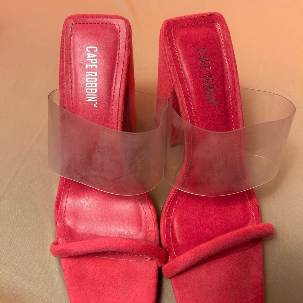 Cape Robbin Red Mules with Clear Strap